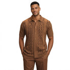 taupe geometric textured 2-piece walking suit set front view