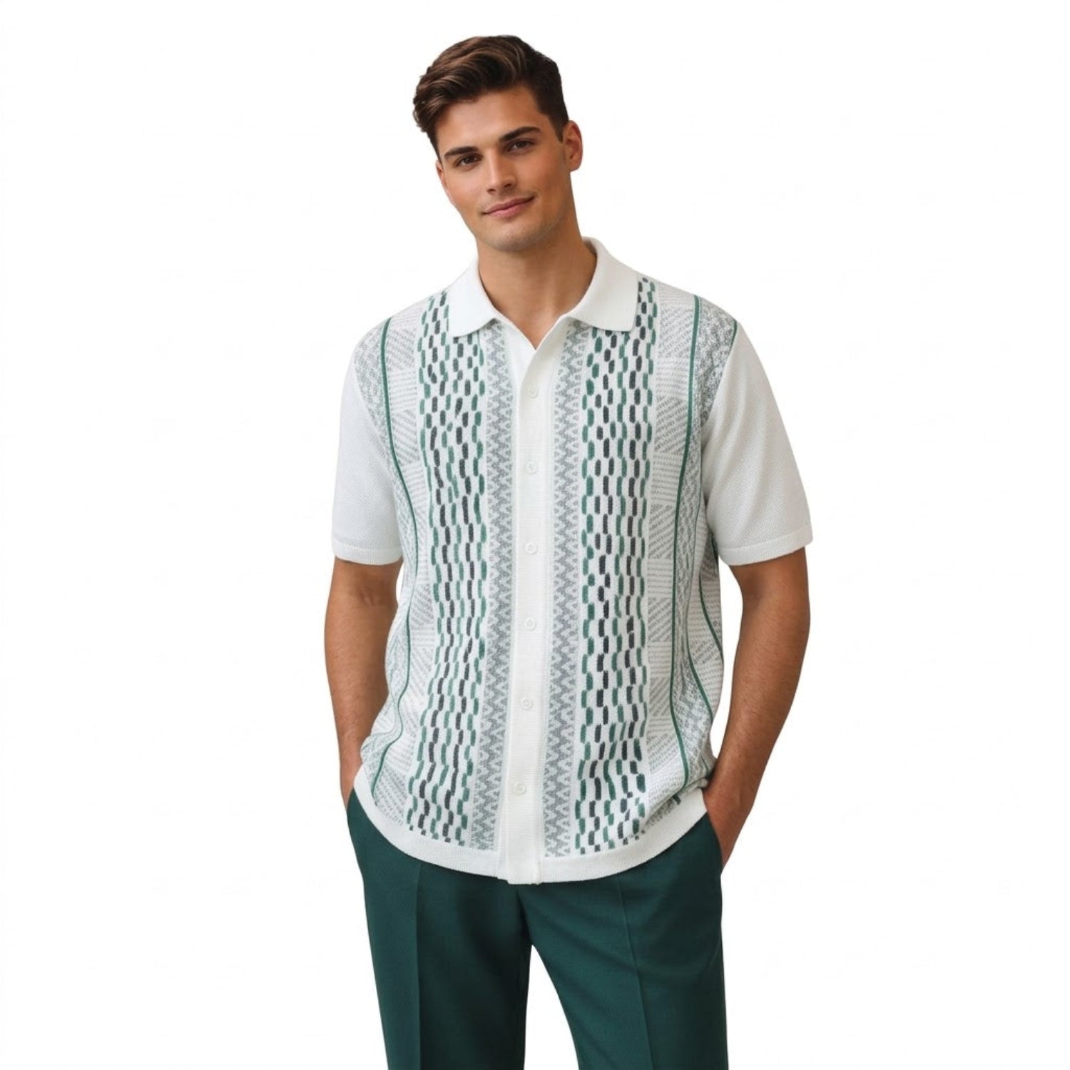 teal geometric textured 2-piece walking suit set front view