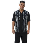 Black men's walking suit short sleeve 2-piece set with geometric knit pattern and matching pants