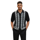 Black Greek key knit 2-piece walking suit set front view