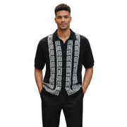 Black Greek Key Knit 2-Piece Walking Suit Set