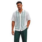 teal Greek key knit 2-piece walking suit set front view