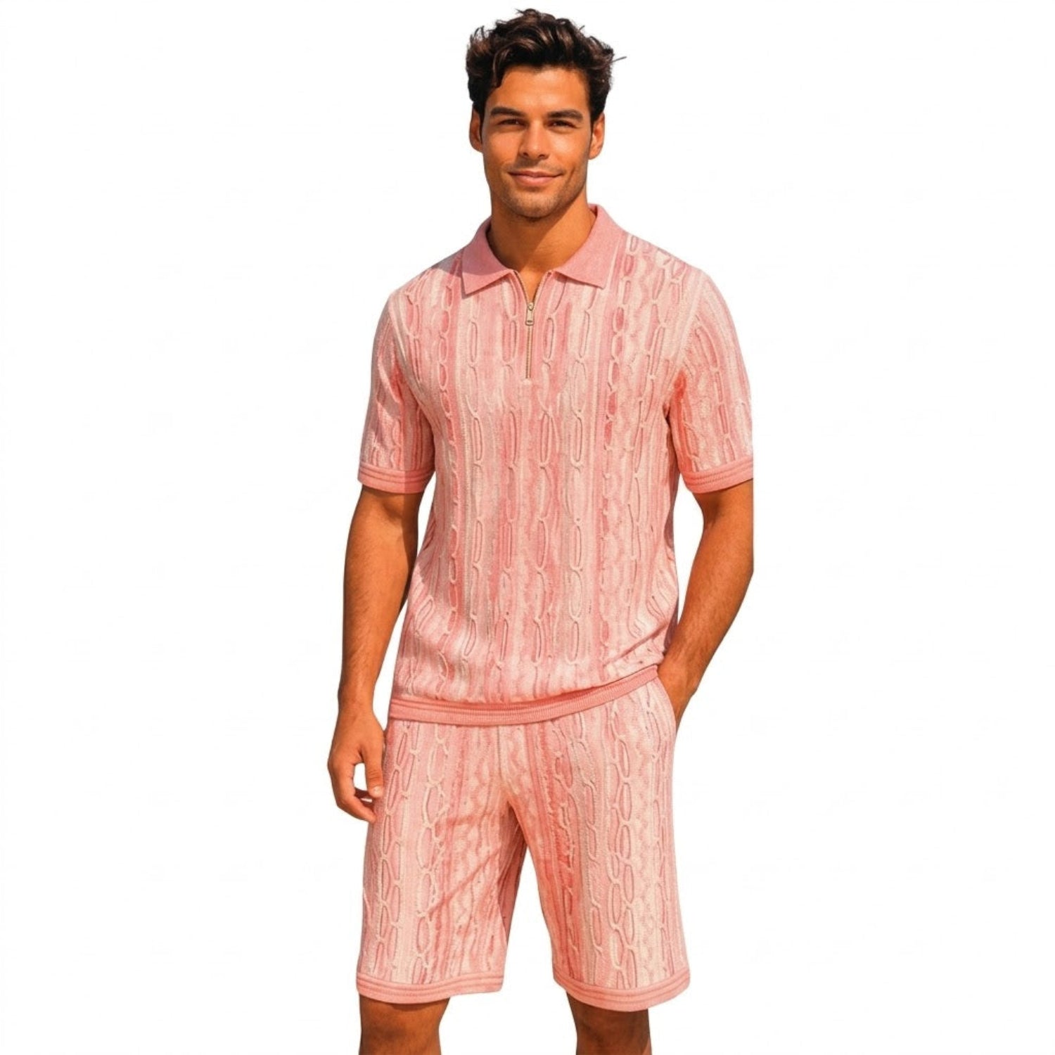 Pink Knit 2-Piece Walking Suit Shorts Set by Stacy Adams – Suits