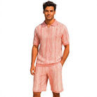 pink textured knit 2-piece walking suit shorts set by Stacy Adams