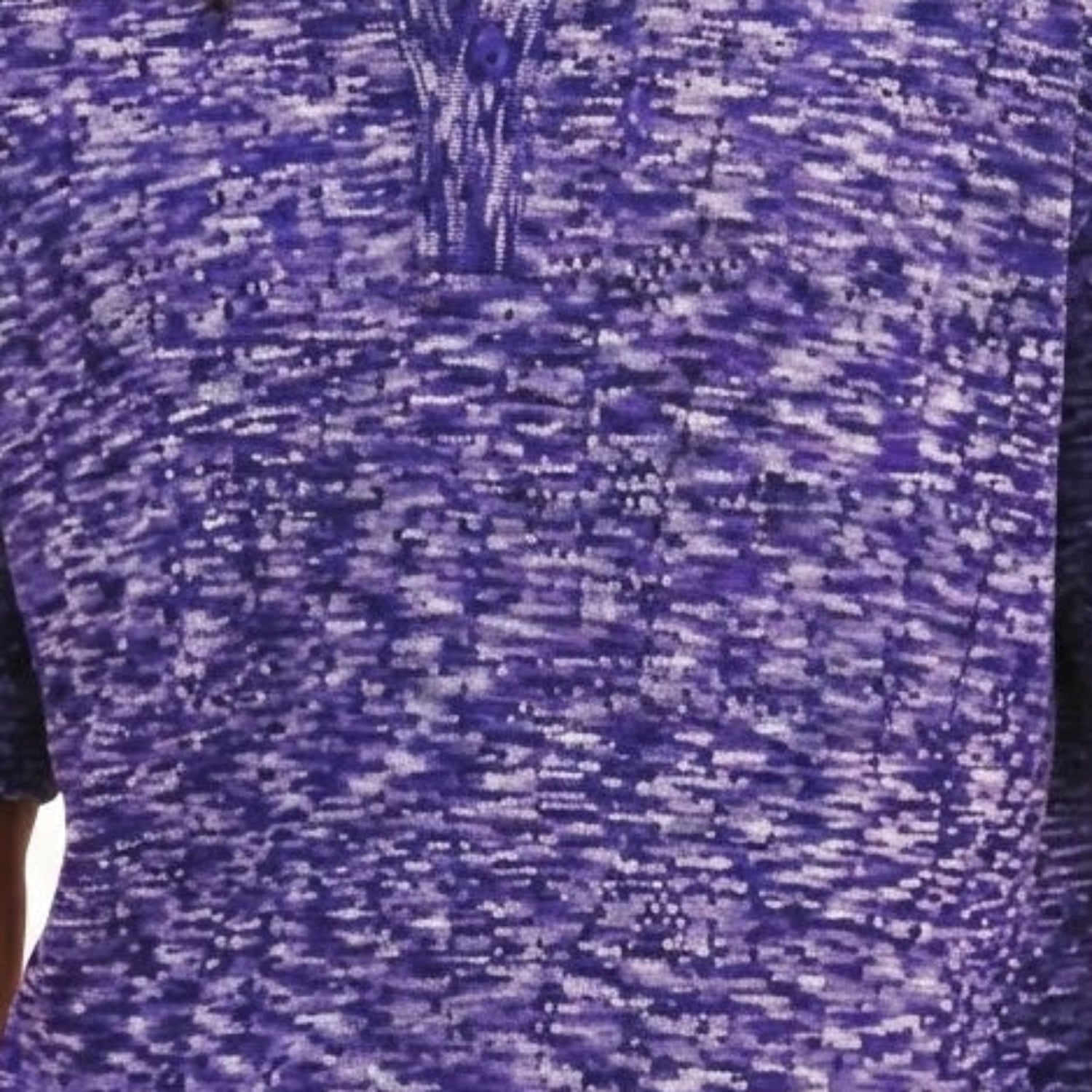 Close-up of the putple Stacy Adams polo shirt showing the intricate space-dyed knit texture and button placket