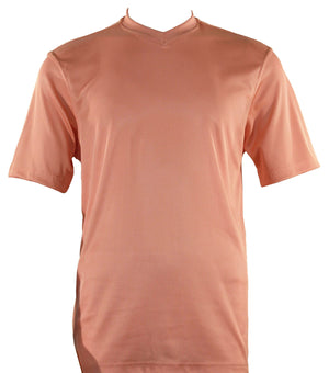 Bradburry Collection: Men's Spandex Short Sleeve V-Neck T-Shirt  - Peach