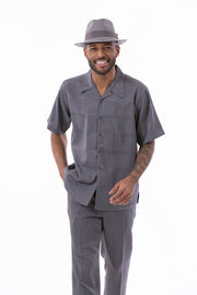Montique Grey Tone on Tone Walking Suit 2 Piece Short Sleeve Set 2321