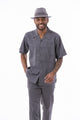 Montique Grey Tone on Tone Walking Suit 2 Piece Short Sleeve Set 2321
