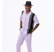 Tidal Togs Collection: Montique Lavender Vertical Stripes Walking Suit 2 Piece Short Sleeve Set 2322