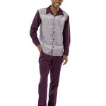 Serialized Collection: Montique Plum Printed 2 Piece Long Sleeve Walking Suit Set 2357