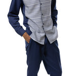 Montique Navy Weaved Long Sleeve 2-Piece Walking Suit Set 2360
