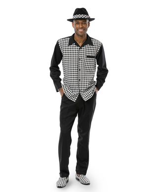 Calico Collection: Montique Checkered 2 Piece Long Sleeve Walking Suit Set In Black
