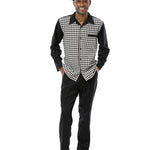 Calico Collection: Montique Checkered 2 Piece Long Sleeve Walking Suit Set In Black