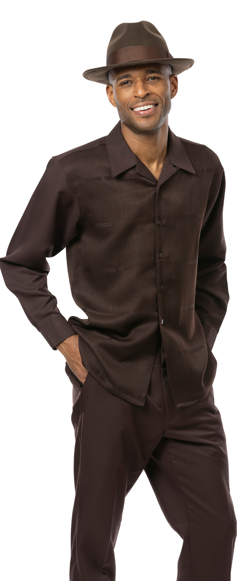 2364: – Montique Suit Suits More & Tone-on-Tone Sleeve Long Walking Brown Set