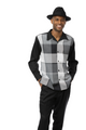 Grid Collection: Montique Black Windowpane Long Sleeve Walking Suit Set -2370
