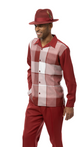 Grid Collection: Montique Burgundy Windowpane Long Sleeve Walking Suit Set -2370