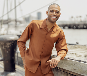 Coalesce Collection: Montique Cognac Tone on Tone Walking Suit 2 Piece Long Sleeve Set 2372