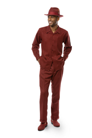 Striated Collection: Montique 2-Piece Tone-on-Tone Walking Suit Brick