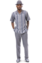 Jivejazzle Collection: Montique Men's Weave Design Walking Suit Set in Grey - 2401