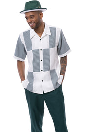 Coursers Collection: Color Block 2 Piece Houndstooth Walking Suit Set In Emerald -2403