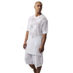Alfresco Collection: White Crewneck Geometric Lacy Knit 2-Piece Short Pants Set