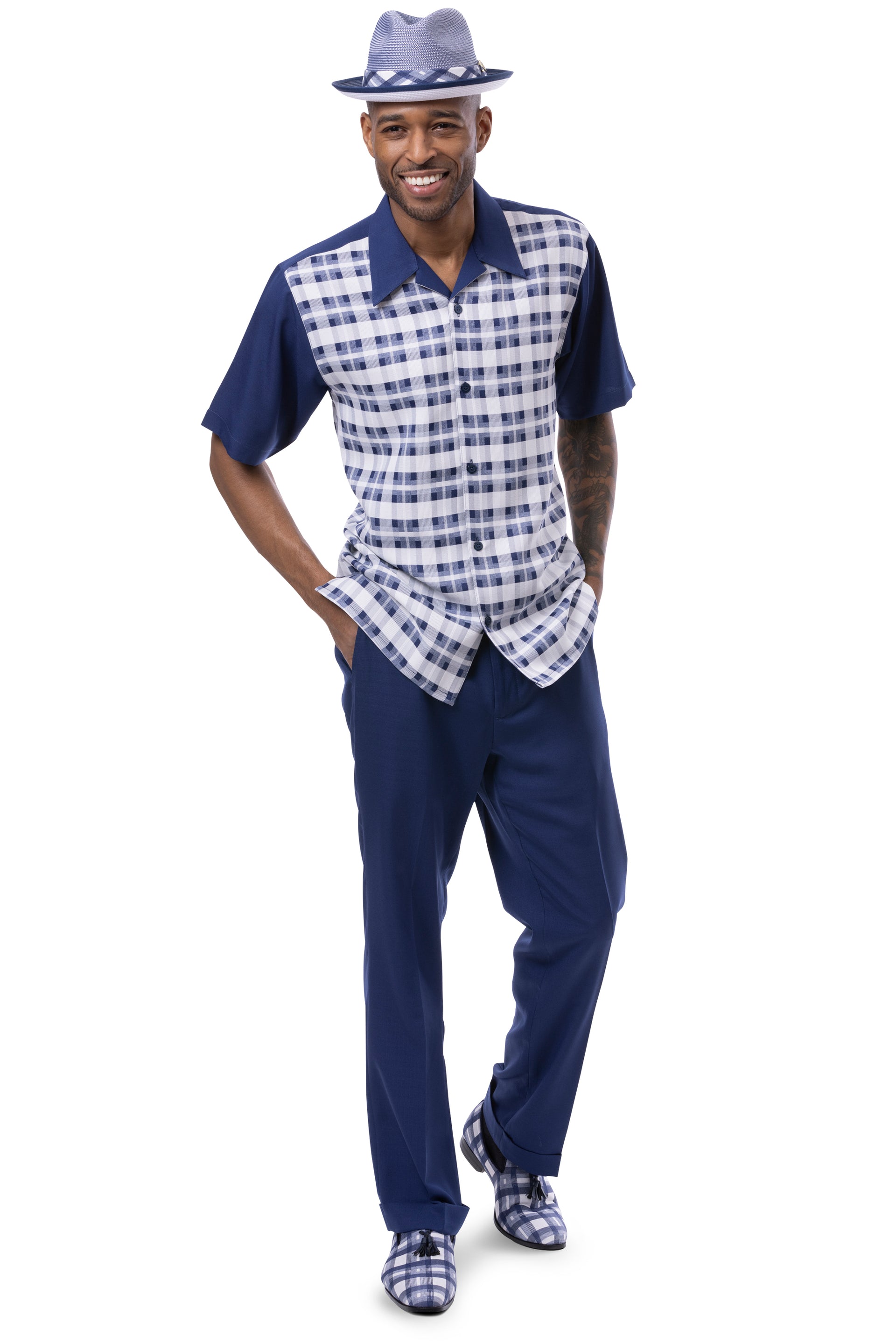 Men's Button Closure Short Sleeve straight cut Mens Walking Outfit Leisure Casual Suit main image 1