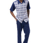 Charm Collection: Montique Checker Plaid 2-Piece Walking Suit Set in Navy -2406