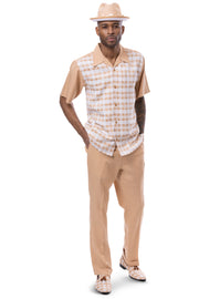 Charm Collection: Montique Checker Plaid 2-Piece Walking Suit Set in Tan -2406