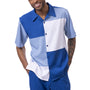 Sharpique Collection: Montique Color Block 2-Piece Walking Suit Set in Cobalt Blue -2407
