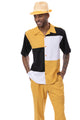 Sharpique Collection: Montique Color Block 2-Piece Walking Suit Set in Gold -2407