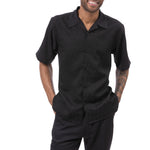 HueHarmony Collection: Montique Tone on Tone 2-Piece Walking Suit Set in Black -2408