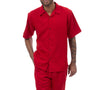 HueHarmony Collection: Montique Tone on Tone 2-Piece Walking Suit Set in Red -2408