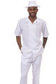 HueHarmony Collection: Montique Tone on Tone 2-Piece Walking Suit Set in White -2408
