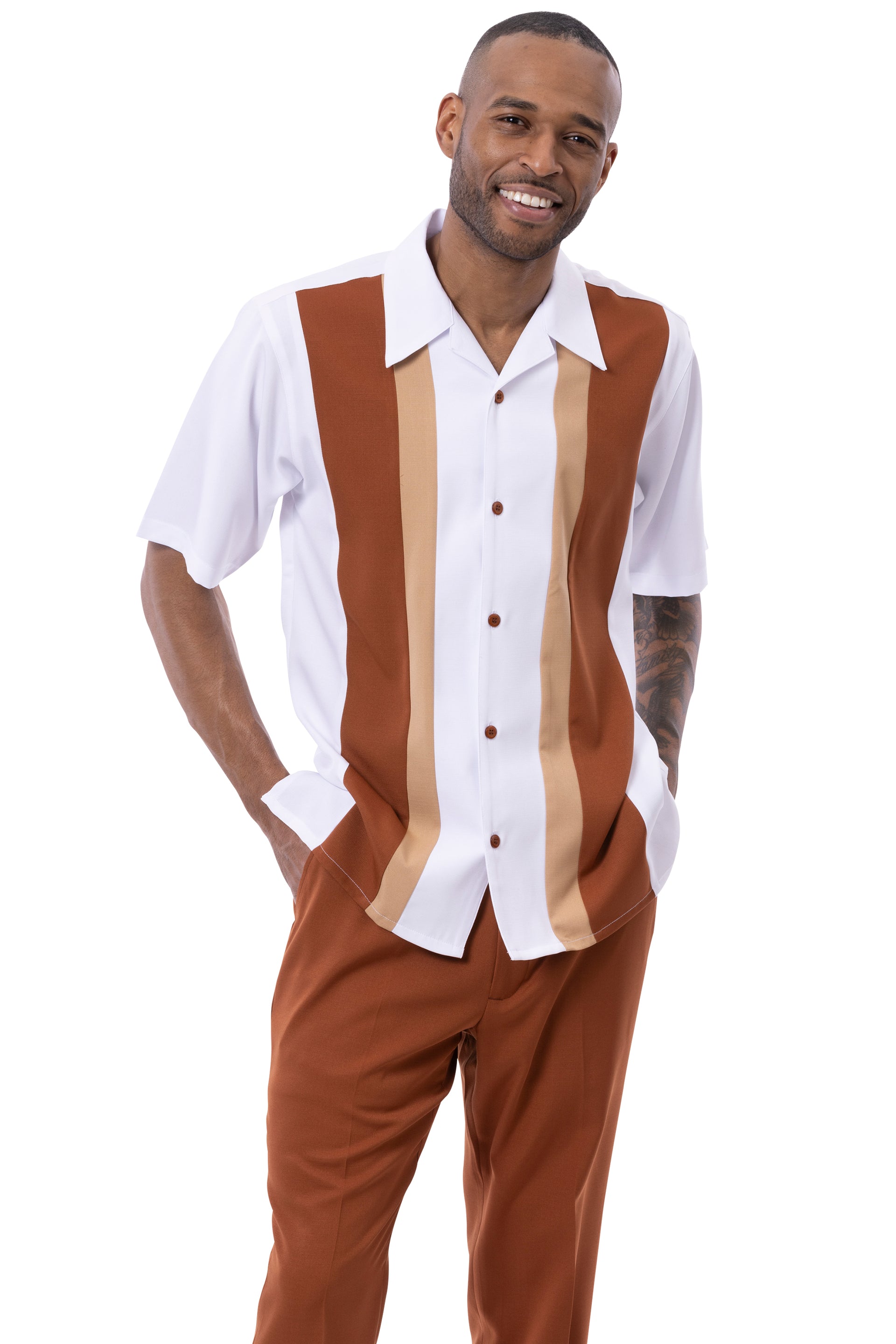 Men's Button Closure Short Sleeve straight cut Mens Walking Outfit Leisure Casual Suit