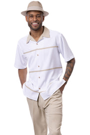 Edge Collection: Men's Horizontal Color Block Walking Suit Set In Khaki -2412