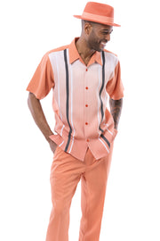 Sunset Collection: Men's Vertical Print Walking Suit Set In Apricot - 2413