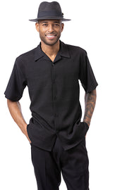 Harmony Collection: Montique's Men's Tone on Tone Walking Suit Set In Black -2415