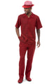 Visionary Collection: Montique's Woven Checkerboard Walking Suit Set In Red -2416