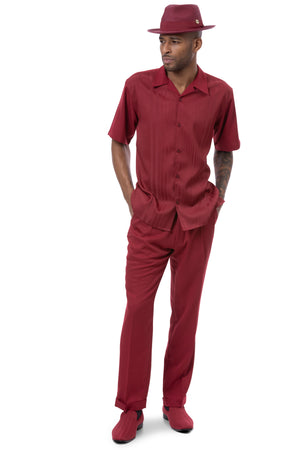 Cinch Collection: Montique's Tone on Tone Walking Suit Set In Rhubarb -2417