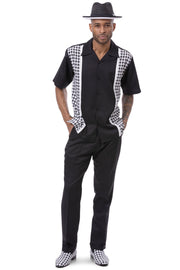 Montique Black 2 Piece Checker Plaid Color Block Walking Suit