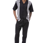 Vintage Charm Collection: Montique's Checker Plaid Color Block Walking Suit Set In Black - 2421