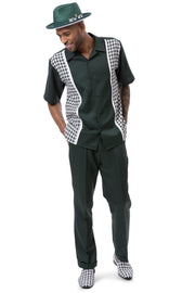 Montique Emerald 2 Piece Checker Plaid Color Block Walking Suit