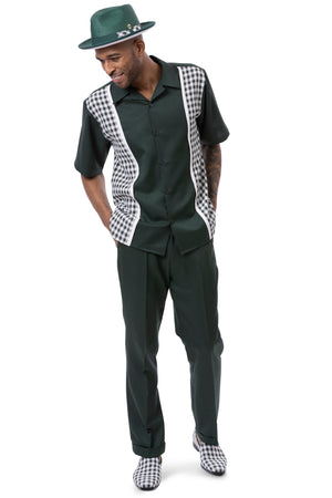 Montique Emerald 2 Piece Checker Plaid Color Block Walking Suit