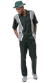 Vintage Charm Collection: Montique's Checker Plaid Color Block Walking Suit Set In Emerald - 2421