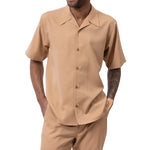 Earthtone Collection: Men's Solid Tone on Tone Walking Suit Set In Tan - 2422
