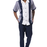 Monochrome Collection: Men's Houndstooth with Color Block Walking Suit Set In Navy -2424