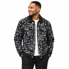 man wearing black bandana print jacket by Stacy Adams