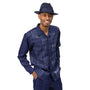 Pallas Collection: Montique Navy Grid Pattern Long Sleeve Walking Suit - 2451