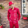 Pallas Collection: Montique Red Grid Pattern Long Sleeve Walking Suit - 2451