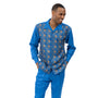 Eros Collection: Montique Blue Print Design Long Sleeve Walking Suit - 2452